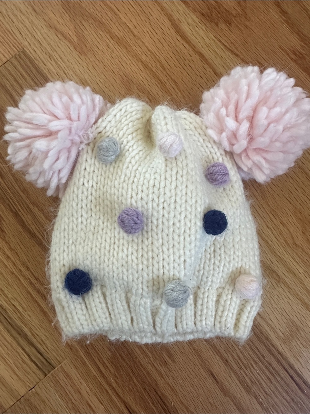 Target Cream Knit Kids Pom-Pom Hat with Pink Accents
